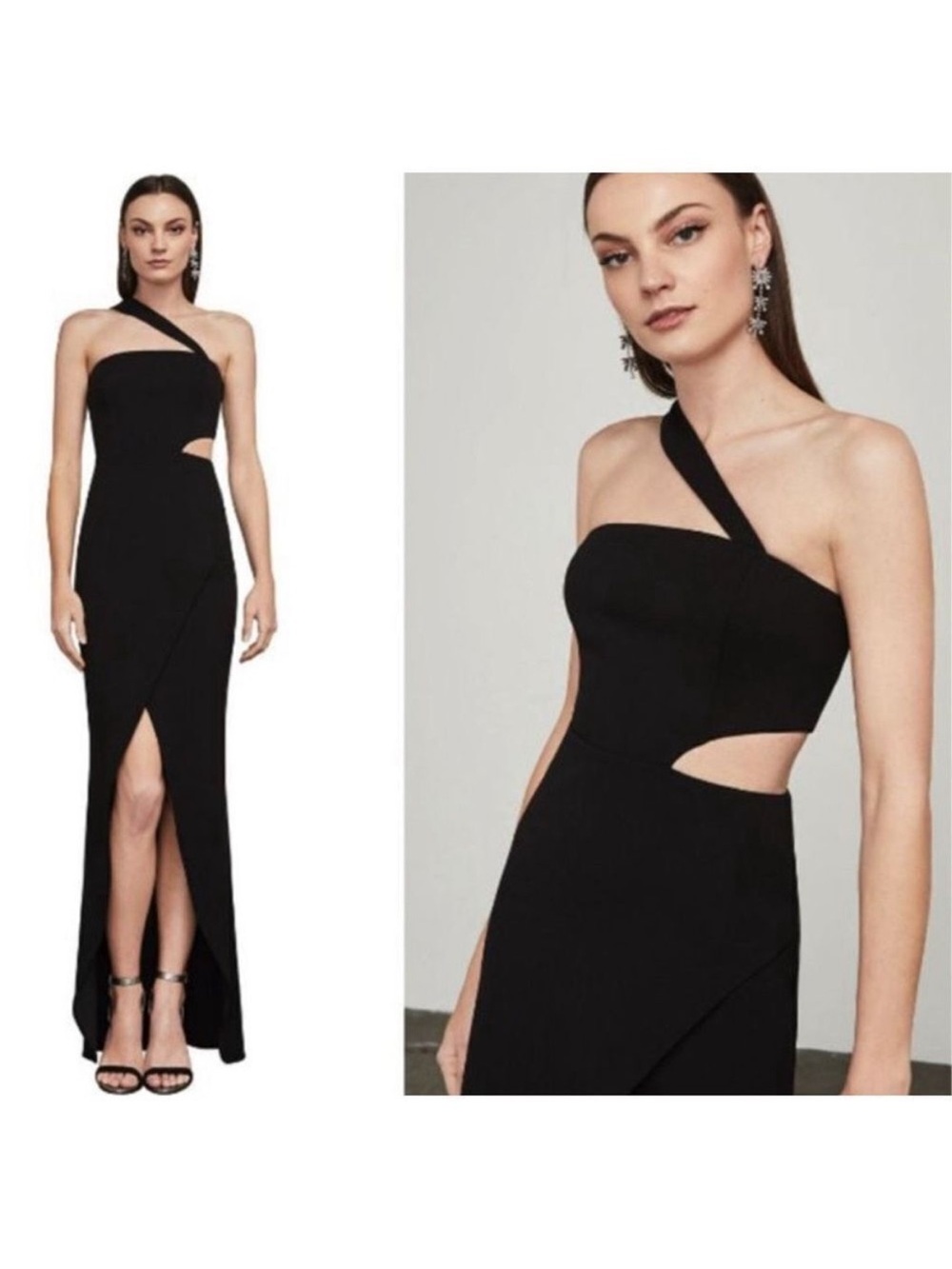 BCBG Black One-Shoulder Cutout Evening Gown